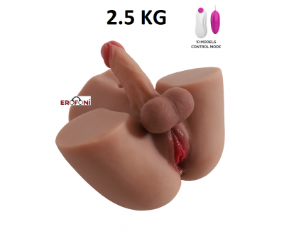 Erofoni Büyük Boy 2.5 KG Realistik 17 Cm Penisli Titreşimli 3 Işlevli Suni Vajina Anüs Erkek Kalça