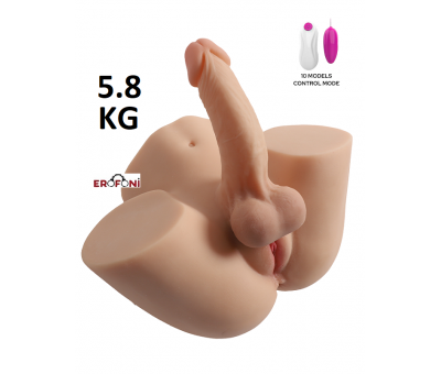 Erofoni Büyük Boy 5.8 KG Realistik 19 Cm Penis Erofoni Titreşimli 3 İşlevli Suni Vajina Anüs Kalça Mastürbatör